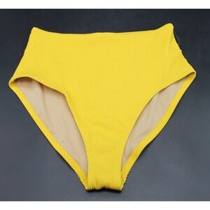 NWT Old Navy Ribbed Yellow High Waisted Bikini Bottoms Womens Small